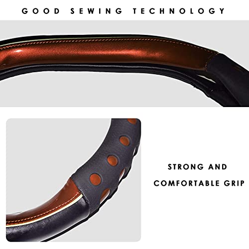 Image of NIKAVI Fashion Steering Wheel Cover - Brown Color | Size - Medium | Diameter 38 cm | D-Type | Car Steering Wheel Protector, Anti-Slip, Stylish Leather Finish Grip Cover for Flat Bottom Wheels