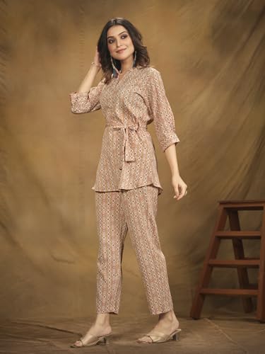 Image of NAINVISH Polyester Cord Set | Ethnic Co Ord Set | Casual Wear Pant Top Set | Fancy Co-Ord Set | Full Pair Set | Women Kurta Sets Kurtis | Women Kurta Pant Set | Coord Sets for Women