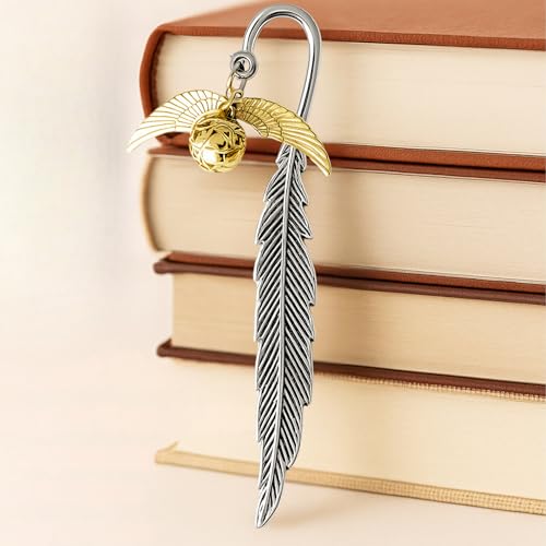 Metal Feather Bookmark Silver Plated Book Marker with Gold Charm and Gift Box Elegant Fantasy Book Marks for Readers Unique Reading Accessories for Book Lovers and Students