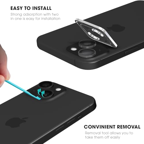 Image of GRIPP 2in1 Focal Camera Lens Protector for iPhone 15, iPhone 15 Plus, Aluminium Alloy Ring, Ultra-Clear HD Glass, Scratch-Resistant, Case Friendly, Easy Install - Black