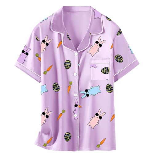 Image of Schbbbta Girls Womens Pajamas, Satin Silky Pjs Set Kids 2Pcs Button-Down Nightwear Sleepwear Gift for Mommy and me