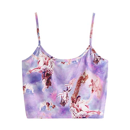 SweatyRocks Women's Sexy Spaghetti Strap Angel Print Crop Cami Tank Tops Purple M
