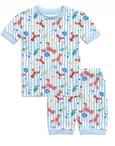 VAENAIT BABY Toddler Boys Viscose From Bamboo Pajamas Floral Pjs Print Short Sleeve Summer Sleepwear Set Lobster Stripe XS