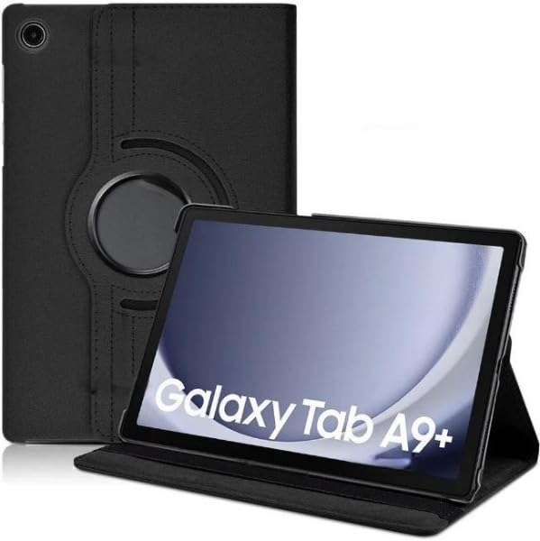 Caseous® Synthetic Leather 360 Rotating Flip Back Cover Case for Samsung Galaxy Tab A9+ Plus / A9 Plus 11.0" SM-X210, SM-X215, SM-X216 (Black)