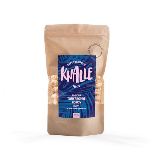 Popkornditorei Knalle GmbH - Palomitas de maíz con sabor a haba tonka y coco – dulce y crujiente – aperitivos de cine » palomitas de maíz mejor que en el cine « caramelo caramelo 100 g