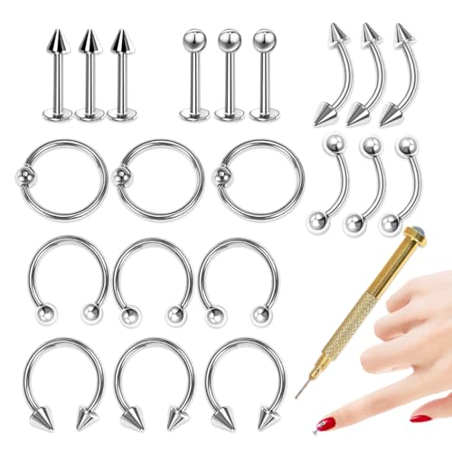 YUZNA 21 pièces Dangle d’Ongle avec Outil de Perçage, Nail Art et Décoration, Anneaux de Bijoux à Ongles, Breloques en Argent, Fournitures Percé pour Conseil,...
