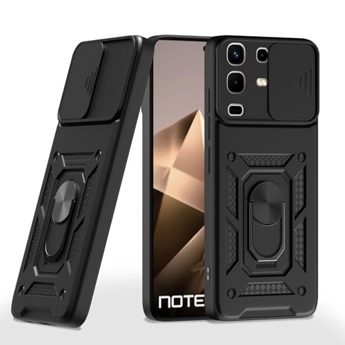 Image of Outlouders Back Cover for Infinix Note 50x 5G | D10 Tough Armor 360 Protection Case with Sliding Camera Shield & Ring Holder Stand Bumper Case (Black)