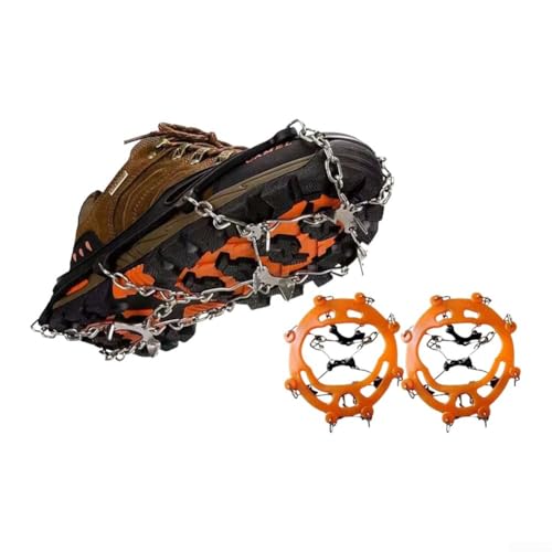 Crampones de tacos de hielo, 10 dientes antideslizantes para zapatos, agarres de hielo para invierno, senderismo, montañismo, cadenas de tracción (8-naranja)