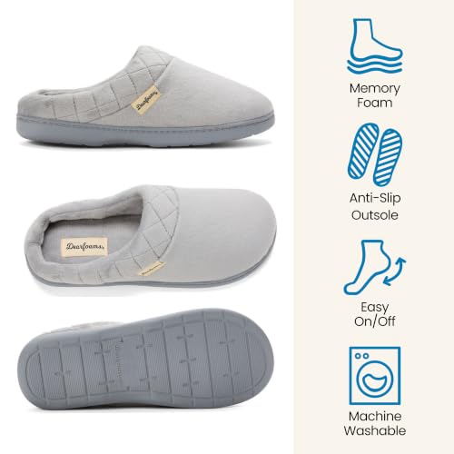 Image of Dearfoams Women's Lightweight Memory Foam Indoor House Slipper Darcy Velour Clog with Wide Widths