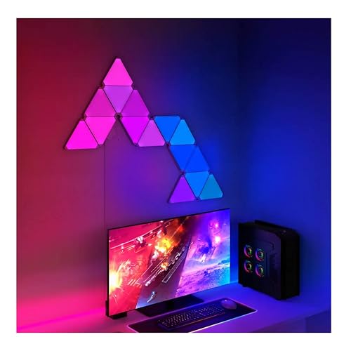 Image of Modular RBG LED Triangle Wall Lights - Touch Control, Color Changing Panels for Home & Gaming Setup - Easy Installation (Pack of 10), Plastic, USB Corded Electric, 5 Volts, White