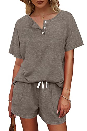 WIHOLL Two Piece Outfits for Women Lounge Sets Button Down Top and Shorts Set Sweatsuits with Pockets3