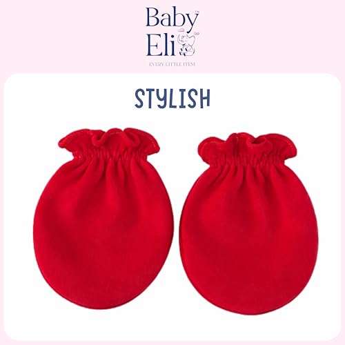 Image of Baby Eli Cotton Newborn Mittens (Picot Wrist) Set of 6 for Baby Boys & Girls 0-6 Months | Soft and Cozy Unisex Infant Gloves | Assorted Baby Hand Gloves | Adjustable Scratch Protection