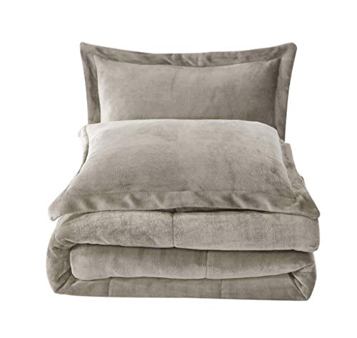 Chezmoi Collection 3-Piece Micromink Sherpa Reversible Down Alternative Comforter Set (King, Taupe)