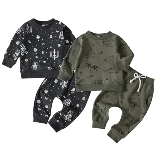 Image of WATOCHE Toddler Baby Boy Fall Winter Clothes Long Sleeve Sweatshirt Casual Pants 4 Piece Outfit Set
