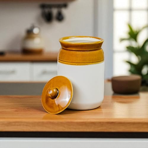 Image of Ceramic Achaar Jar - 2 Kg (2000 ml) - Martban Pickle Container - Kitchen Storage for Pickle, Chutneys and Sauces - Durable, and Easy to Clean (2 Kg Brown Jar)
