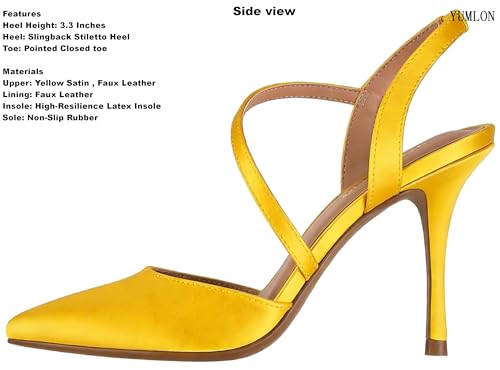 Image of Closed Toe Slingback Heels Wedding High Stiletto Heel for Women 3.3 Inch Ankle Strap Pointed Toe Pumps Prom Dress Bride Shoes for Dinner Party Sexy