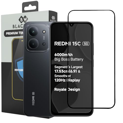 Image of Blackwik Premium Tempered Glass Screen Protector for Redmi 15C with Edge-To-Edge Protector Coverage | Easy Installation Kit (Black)