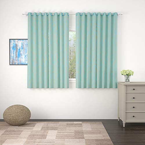Image of Story@Home Bloom Collection Jacquard Lavish and Modern Rich Animal Print 4 Piece Eyelet Ring top Window Curtain for Bedroom and Hall - 5 Feet, Turquoise
