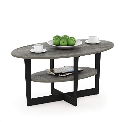 Furinno Jaya Oval Table, Bois, Chêne Français Gris/Noir, 1 Paquet