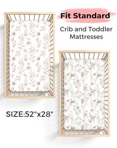 Image of Crib Sheets for Boys and Girls, 2 Pack Fitted Baby Sheets for Standard Toddler Mattress 28 inch x 52 inch, Soft Breathable Jersey Knit Baby Bedding (Forest Lodge)