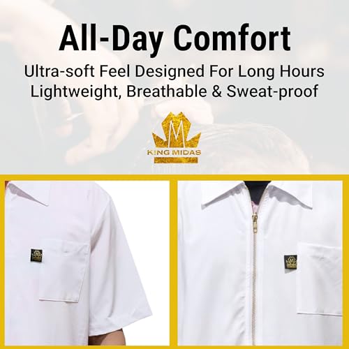 Image of King Midas Professional Barber Jacket for Men - Ultra Lightweight Short Sleeve Barber Smock