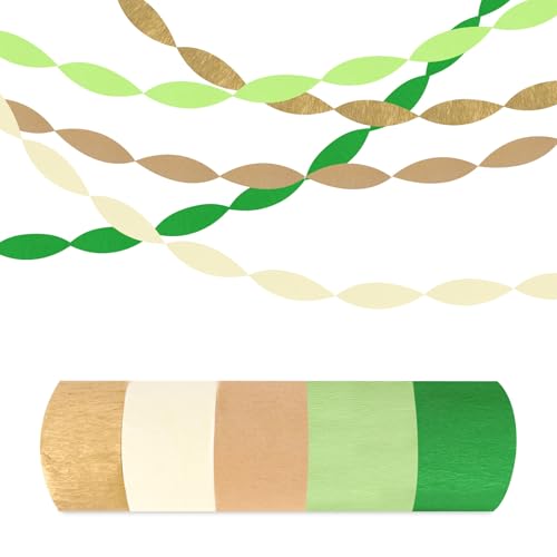 Image of 5 Rolls Green & Gold Crepe Paper Streamers, Crepe Paper Craft for Wedding Baby Shower Birthday Bridal Party Engagement Decorations Supplies
