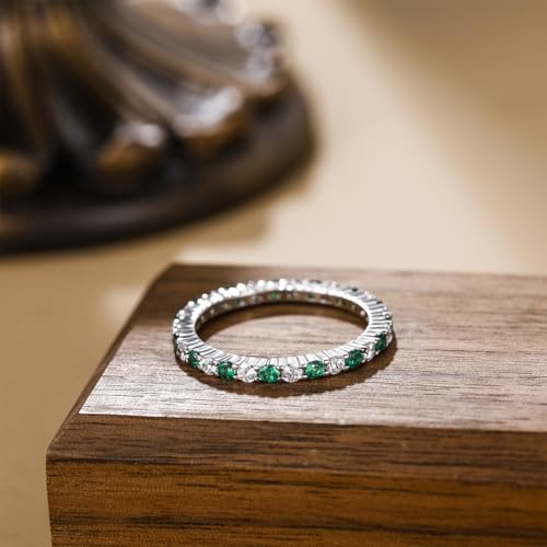 SHINYSO 925 Sterling Silver Rings for Women Thin Stacking Birthstone Ring Full Cubic Zirconia Eternity Engagement Wedding Band Size 4-102
