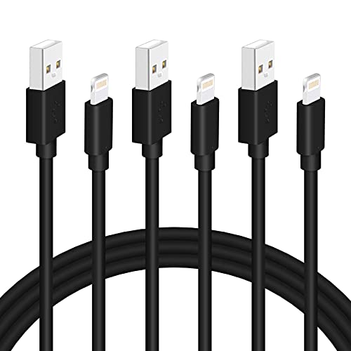 Black iPhone Charger Cable 3-Pack 3FT MFi Certified Fast Charging Cord Data Sync Lightning to USB-A Cable Compatible with iPhone14/13/12/ Mini/Pro/Max/ 11/ XS/XR/SE/ 8/7/ 6/ Plus/iPad/AirPods
