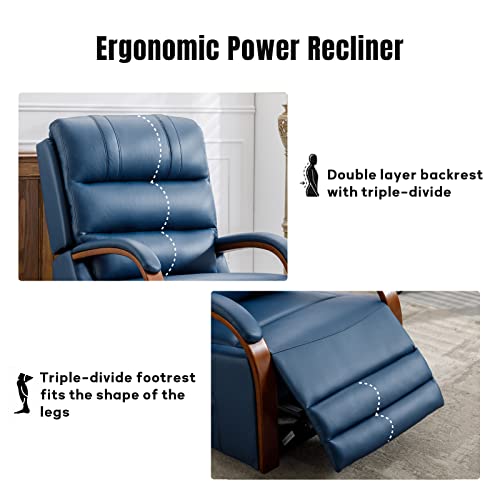 Inzoy Power Recliners Chairs With Usb Charge Port, Pu Leather Electric Reclining Chair Business Style, Motorized Single Sofa With Wood Armrest, Recliner Chair For Living Room Office Home, Blue #TOP3