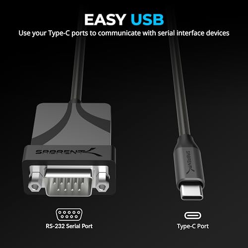 Image of SABRENT USB-C to DB9 Serial RS-232 Adapter Cable 3FT, Prolific PL2303GS Chipset, USB 2.0, 1bps-12Mbps Baud Rate, for POS Terminals, Modems, GPS, Industrial Devices (CB-D9C3)