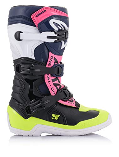 Image of Automotive Alpinestars 2014518-1176-10 Tech 3S Kids Boots Black /Dark Blue /Pink Fluo Sz 10