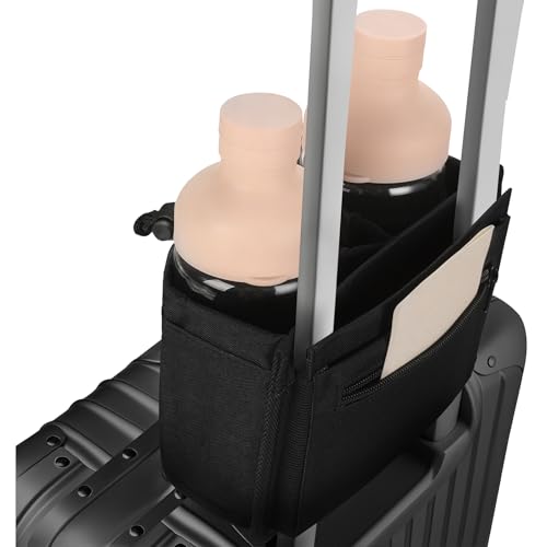 Luggage Cup Holder for Suitcases,Travel Must Haves,Free Hand Drinks Carrier Coffee Mugs Holder,Universal Luggage Accessories for Flight Attendants (Black, Strapless)2