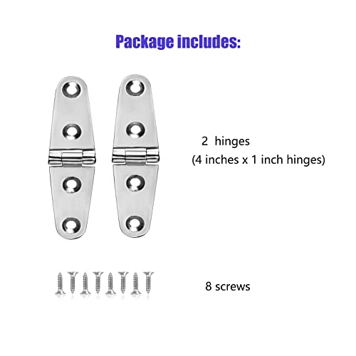 Heavy Duty Boat Hinges Stainless Steel Marine Grade, 4 Inch X 1 Inch (102Mm X 26 Mm), No Noise, 316 Stainless Steel With Screws (2 Pcs) #TOP5