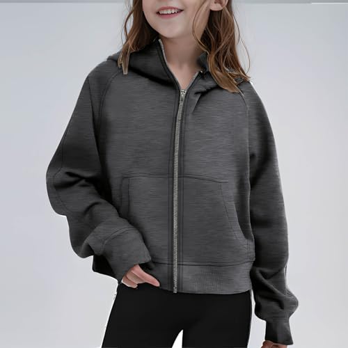 Girls Zip Up Cropped Hoodies Long Sleeve Casual Sweatshirts Jacket Teen Full-Zip Outwear with Pockets For 5-14 Years2
