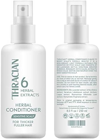 Thracian Herbal Leave-in Conditioner with Bio Lavender & Rosemary, Calming Sensitive and Itchy Scalp, for All Hair Types, Hypoallergenic, Vegan, Alcohol-Free, Paraben-Free, SLS-Free, 250 ml, 8.5 Fl Oz