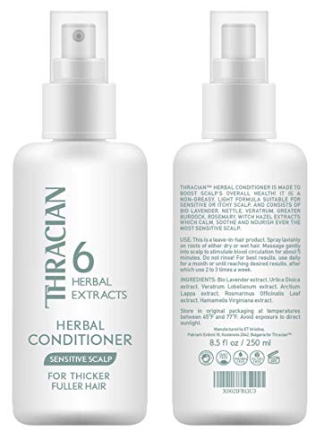 Thracian Herbal Leave-In Conditioner With Bio Lavender & Rosemary, Calming Sensitive And Itchy Scalp, For All Hair Types, Hypoallergenic, Vegan, Alcohol-Free, Paraben-Free, Sls-Free, 250 Ml, 8.5 Fl Oz #TOP30
