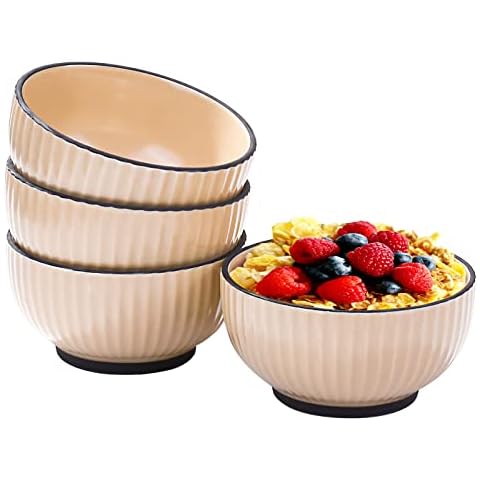 Ceramic Rice Bowl Set 4 small bowls for Rice Soup Dessert Side Dishes Yogurt Ice Cream - Scandinavian Style Bowl Set, Microwaveable Dishwasher Safe - 4.5 Inches (Beige) Cover