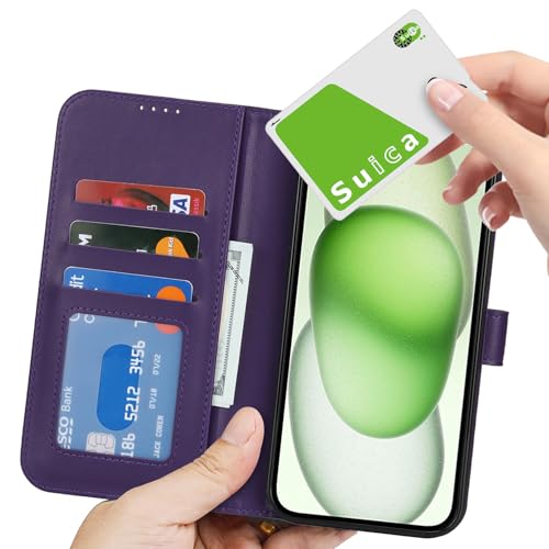 Image of for iPhone 15 Plus Case Wallet with Card Holder,for iPhone 14 Plus Wallet Case for Women Men,PU Leather Shockproof Magnetic Buckle Stand Flip Phone Case-Purple