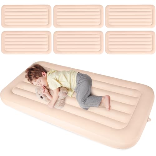Geetery 6 Pcs Kids Air Mattress Toddler Inflatable Sleepover Airbed 55 x 27.6 x 8.7 Inch Foldable Comfort Flocked Blow up Bed with Patch Kit Portable Air Mattresses for Home Travel Camping Party