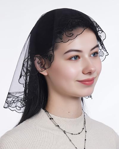 Bozidol Small Catholic Veils for Church, Christian Cross Lace Mantilla Chapel Veil, Latin Mass Head Coverings for Women Girls4