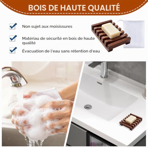 Lot 2 porte-savons bambou drainant 11,8x8 Smbxjer