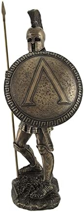 Things2Die4 Bronzed Spartan Warrior with Spear and Hoplite Shield Statue