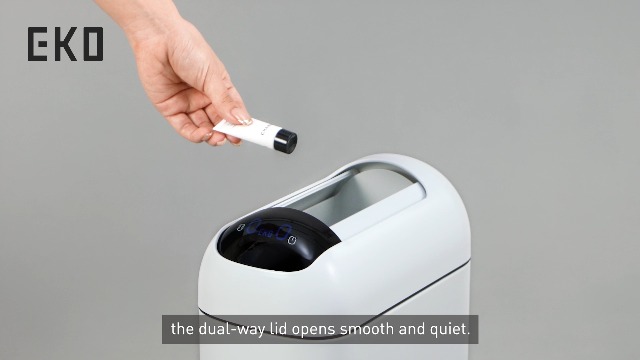 Image of EKO Astro Slim Sensor Trash Can, 10L / 2.6 Gallon Touchless Garbage Bin with Soft-Close Retractable Wing Lid, Motion Sensor Stainless Steel Garbage Can for Bathroom, Kitchen, Office, Waterproof, White