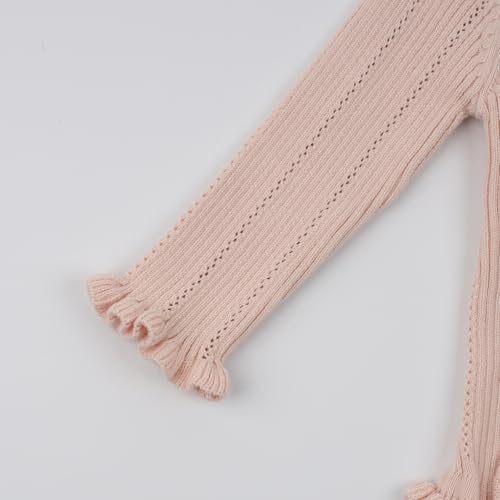 HOOLCHEAN Baby Girls Knitted Ruffled Bodysuit Infant Spring Autumn Long Sleeve Lapel Romper4