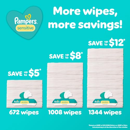pampers baby wipes sensitive water based wipe clinically proven hypoallergenic and unscented for babies 336 wipes total 4 flip-top packs