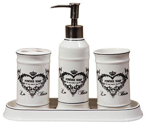 Biscottini Set Bagno per lavabo 4 Pezzi | Accessori Bagno, Porta Sapone Liquido e Porta spazzolino, Porta saponetta e Bicchiere Bagno | Set Bagno Accessori