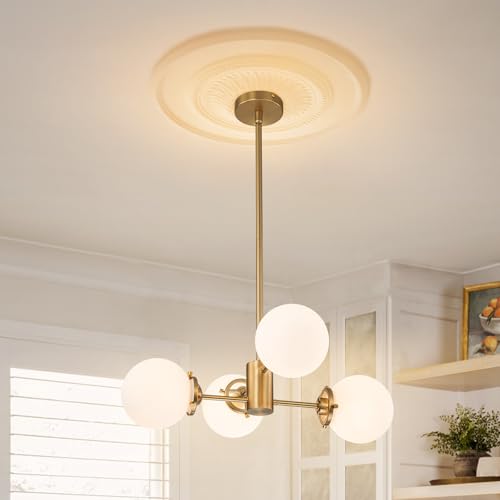 Image of Gold Sputnik Chandelier with Milk Glass Globes, 23.6 inch 4-Light Mid-Century Pendant Light for Dining Room, Living Room,Foyer, Entryway
