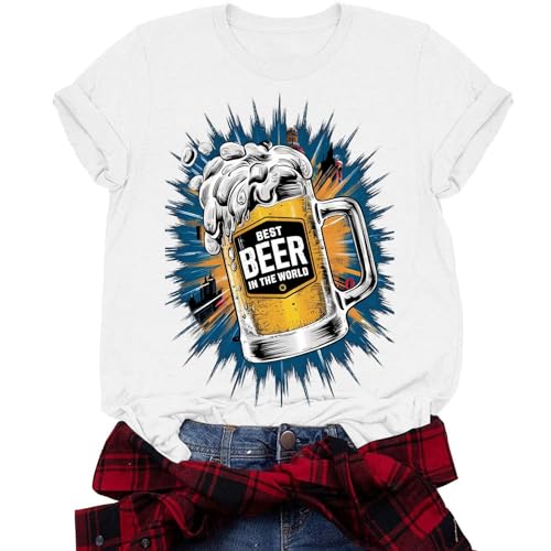 Camisetas femininas com estampa divertida de cerveja com álcool, plus size, para beber, verão, casua