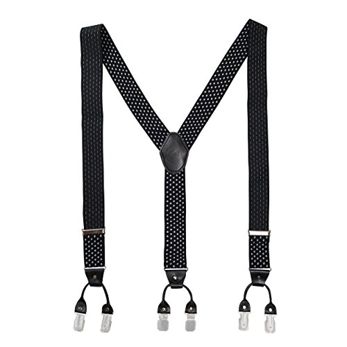 Image of The Tie Hub Suspenders for Men | Black Polka Slim Clip-On Y-Back Elastic Braces | Adjustable 1.25 Inch | Formal Wedding Office