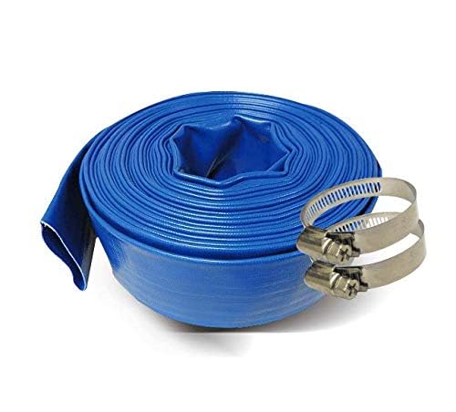 SCHRAIBERPUMP4-Inch by 50-Feet- General Purpose Reinforced PVC Lay-Flat Discharge and Backwash Hose - Heavy Duty (4 Bar) 2 CLAMPS INCLUDED (4 Inch)